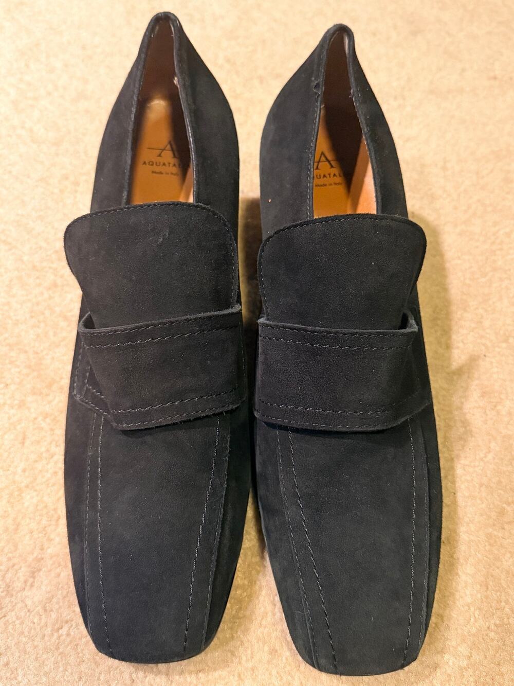 Aquatalia Black Suede Block Heel Loafer Pumps Women’s Size 12 Made in Italy